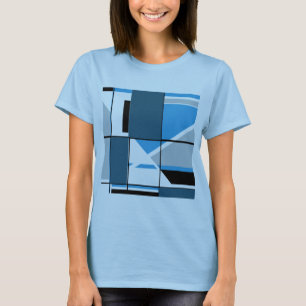 Blue Teal Grey Black MCM Look Geometric Abstract T-Shirt