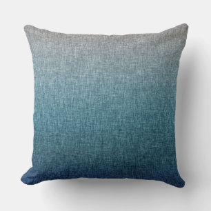 Blue Teal Grey Crosshatch Pattern Abstract Ombre Throw Pillow