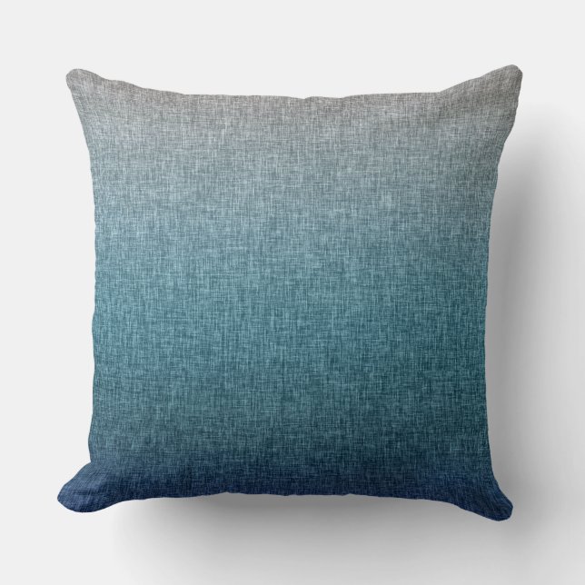 Blue Teal Grey Crosshatch Pattern Abstract Ombre Throw Pillow (Front)