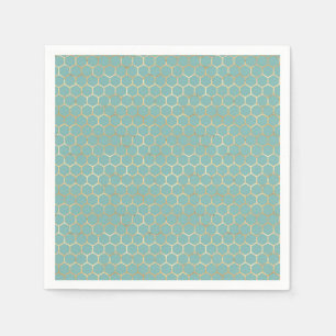 Blue Teal Honeycomb Gold Glitter Birthday Napkin