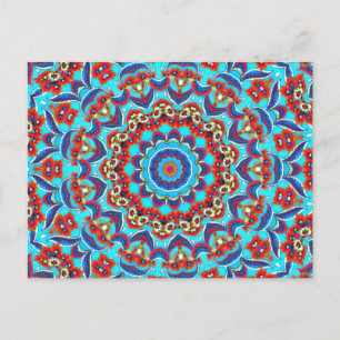Blue Teal Leaf Floral Mandala Boho Holiday Postcard