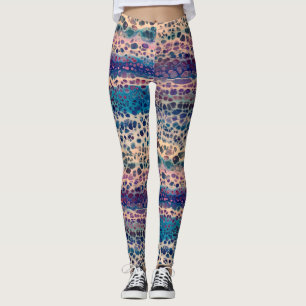 Blue Teal Lilac White Acrylic Abstract Fluid Art Leggings