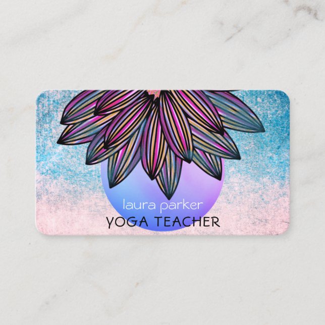 Blue Teal  Lotus Flower Yoga Meditation Trainer Business Card (Front)