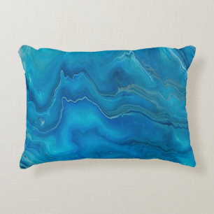 Blue & Teal Marble Agate Abstraction Accent Pillow