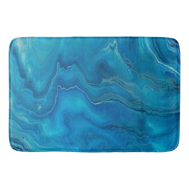 Blue & Teal Marble Agate Abstraction   Bath Mat (Front)