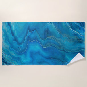 Blue & Teal Marble Agate Abstraction Beach Towel