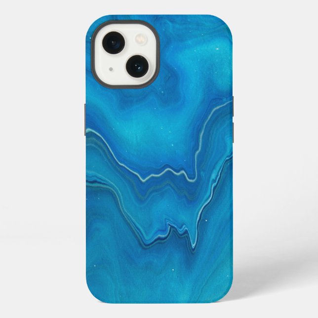 Blue & Teal Marble Agate Abstraction   iPhone Case (Back)