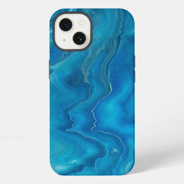 Blue & Teal Marble Agate Abstraction    iPhone Case (Back)