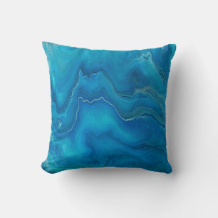 Blue & Teal Marble Agate Abstraction   Throw Pillow
