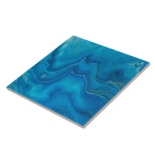 Blue & Teal Marble Agate Abstraction    Tile