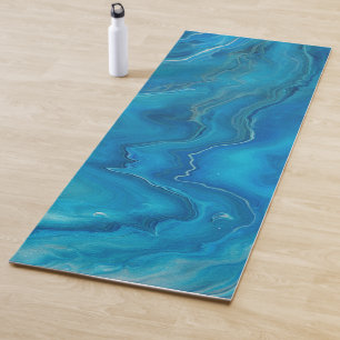 Blue & Teal Marble Agate Abstraction   Yoga Mat