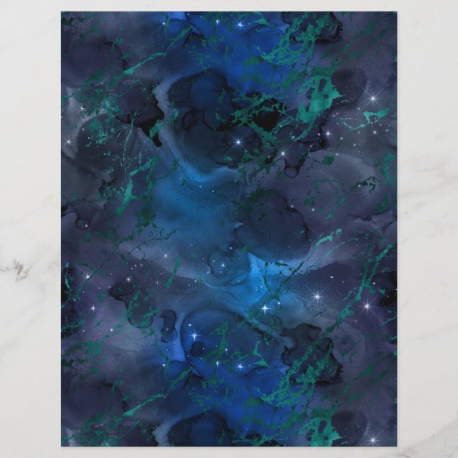 Blue Teal Marble Galaxy Scrapbook Paper Sheet (Back)