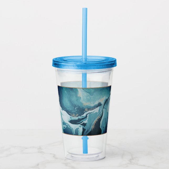 Blue Teal Marble Look Acrylic Tumbler (Front)