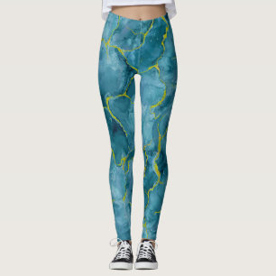 Blue-Teal Marble with Gold Vains Leggings
