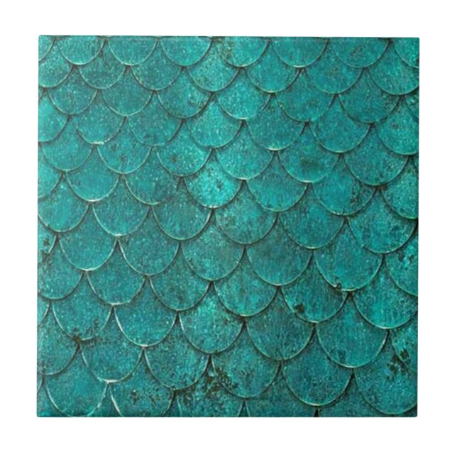 Blue Teal Mermaid Scales Tile (Front)