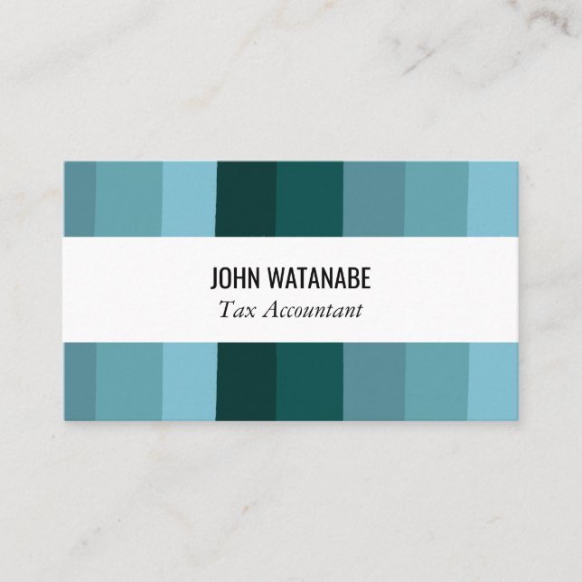 Blue Teal Minimalist Stripes Handmade Business Card (Front)