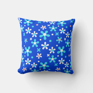 Blue Teal Modern Floral Throw Pillow