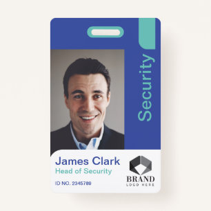 Blue & Teal Modern & Minimal Security Photo ID Badge