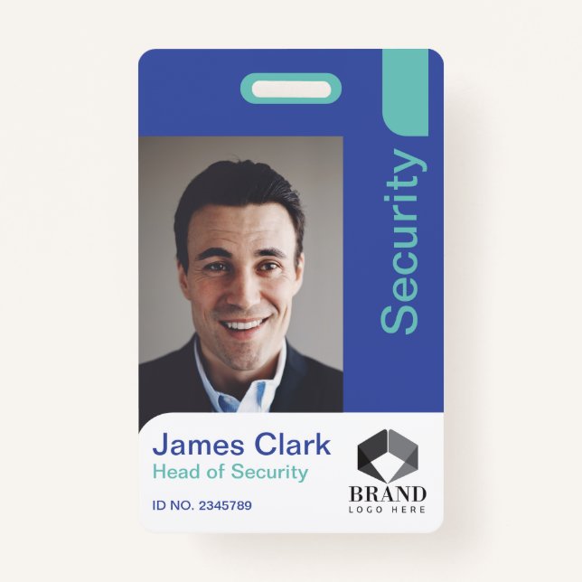Blue & Teal Modern & Minimal Security Photo ID Badge (Front)
