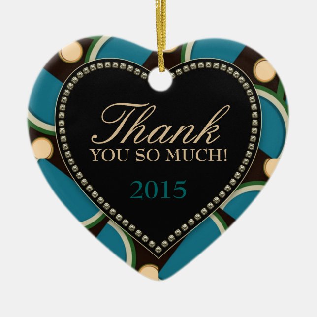 Blue Teal Monogram Thank You Heart Ornament (Front)