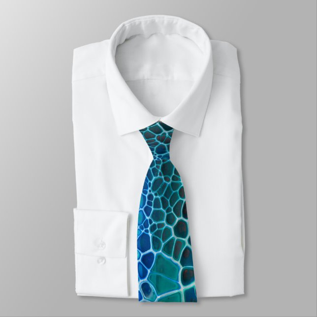 Blue & Teal Mosaic Stained Glass Abstraction  Tie (Tied)
