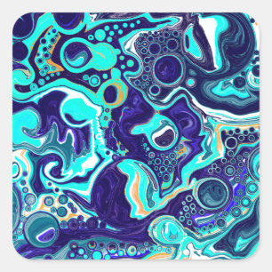 Blue Teal Ocean Swirls Fluid Art Square Sticker