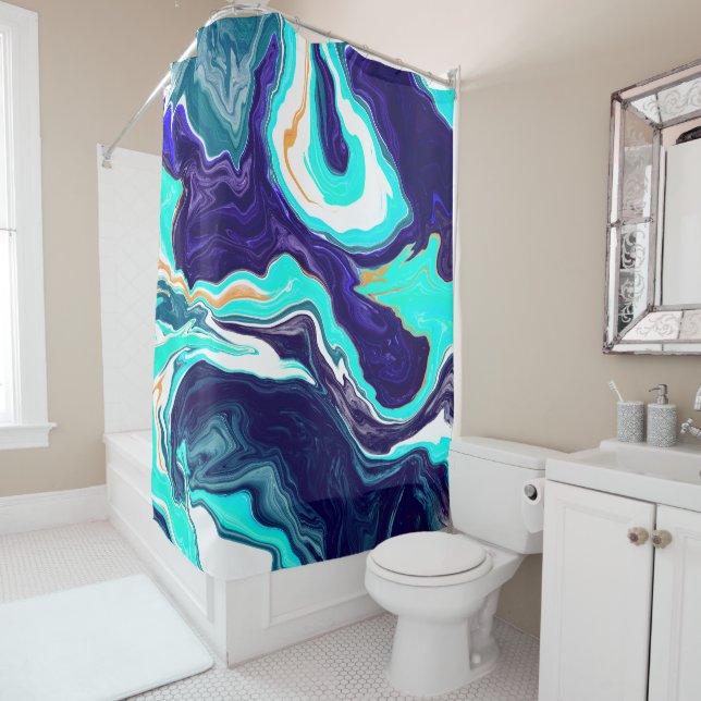  Blue Teal Ocean Swirls Marble Fluid Art   (In Situ)