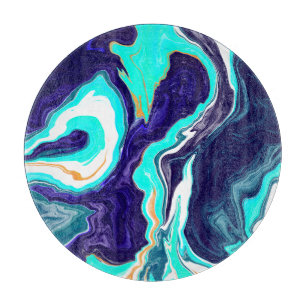  Blue Teal Ocean Swirls Marble Fluid Art  Cutting Board