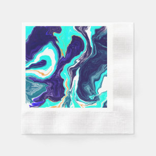 Blue Teal Ocean Swirls Marble Fluid Art Napkin
