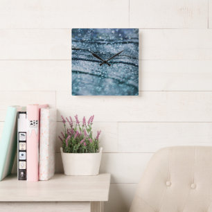 Blue Teal Oceanic Glitter Glam 1 Square Wall Clock