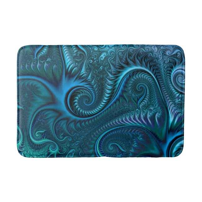 Blue & Teal Octopus Tentacles Spiral Pattern Bath Mat (Front)