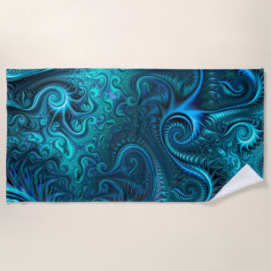 Blue & Teal Octopus Tentacles Spiral Pattern Beach Towel
