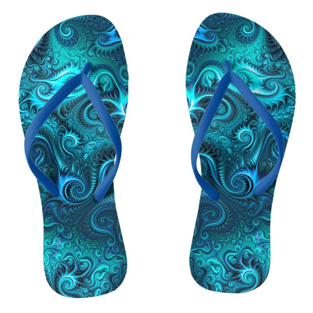 Blue & Teal Octopus Tentacles Spiral Pattern  Flip Flops (Footbed)