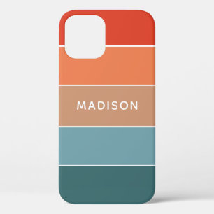 Blue Teal Orange Tan Colorblock Personalized Name iPhone 12 Case