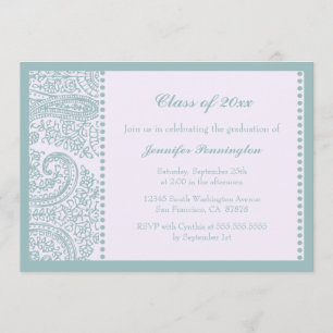 Blue teal paisley graduation party announcement