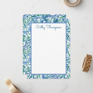 Blue Teal Paisley Watercolor Personalized  Card
