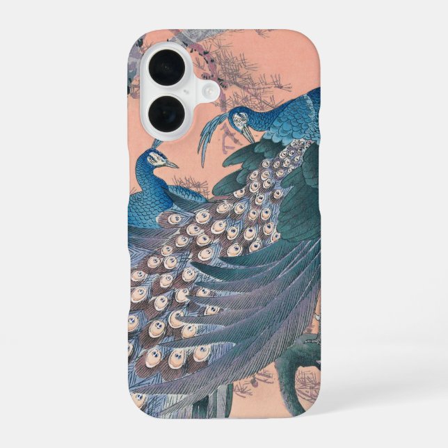 Blue Teal Peacocks iPhone 16 Case (Back)
