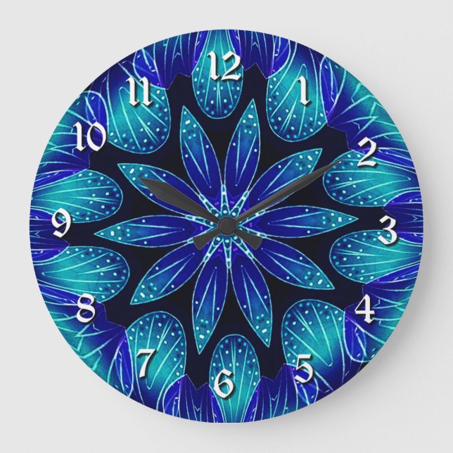 Blue & Teal Petals Mandala Large Clock (Front)