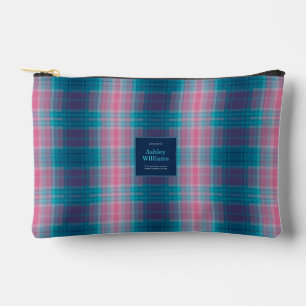 Blue Teal Pink Tartan Personalized Accessory Pouch