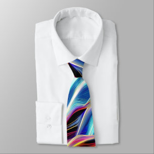 Blue Teal Pink Yellow White Wavy Abstraction Tie