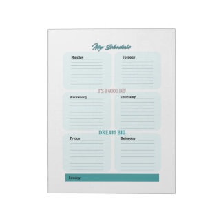 Blue Teal Planner Schedule Weekly  Notepad