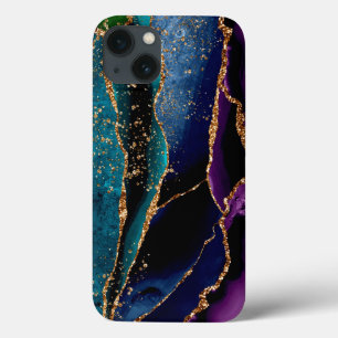 Blue/Teal/Purple Agate w/Gold Glitter Veins iPhone 13 Case