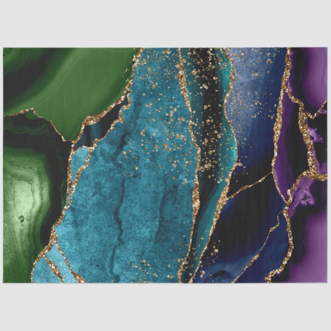 Blue/Teal/Purple Agate w/Gold Glitter Veins Tissue Paper (Front)