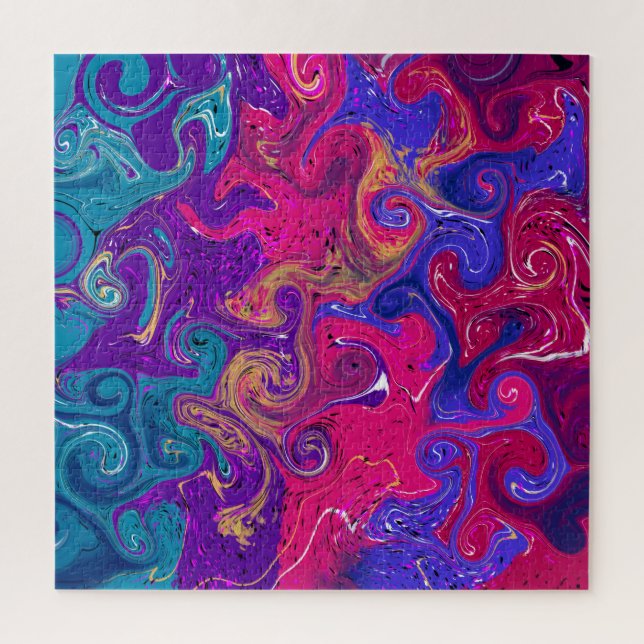 Blue, Teal, Purple Swirls Fluid art  Marble like   Jigsaw Puzzle (Vertical)