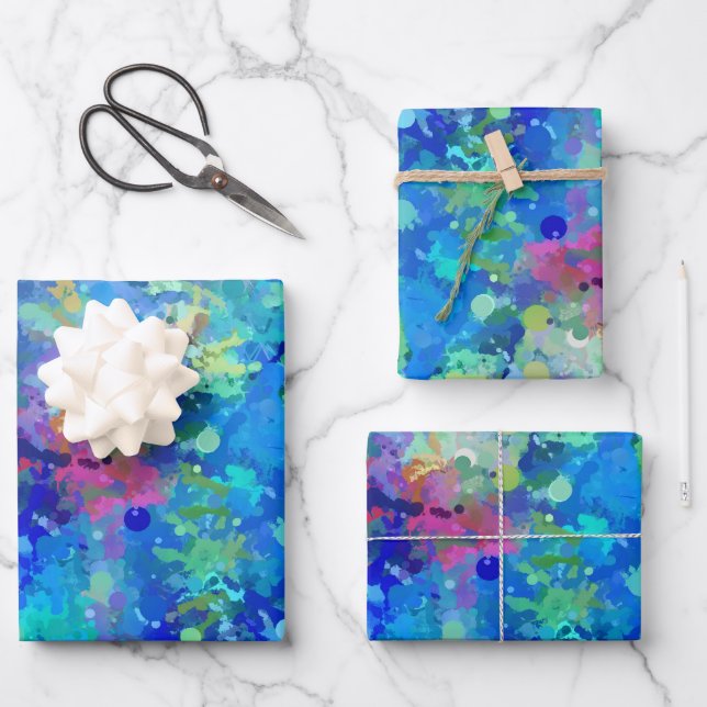 Blue Teal Purple Watercolor Abstraction Wrapping Paper Sheet (Front)