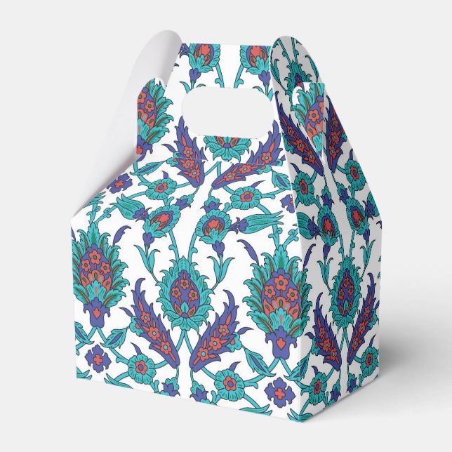 Blue Teal Red White Oriental Floral Pattern Favor Box (Front Side)