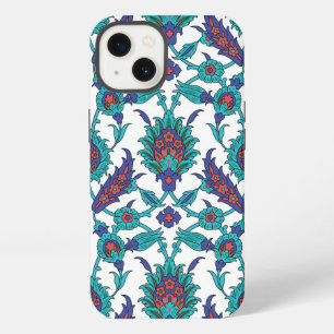 Blue Teal Red White Oriental Floral Pattern  iPhone 13 Case