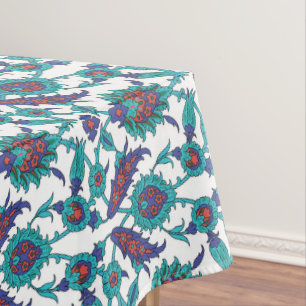 Blue Teal Red White Oriental Floral Pattern   Tablecloth
