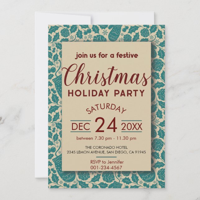 Blue Teal Retro Cozy Vibe Christmas Holiday Invitation (Front)