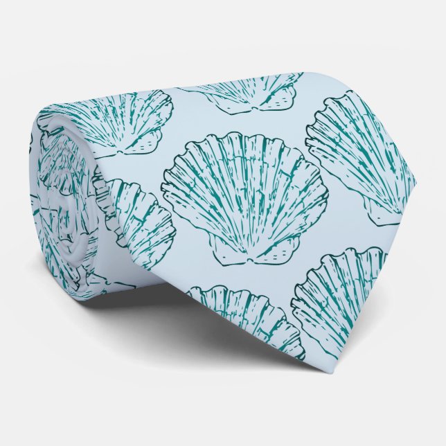 Blue & Teal Seashell Beach Tie (Rolled)